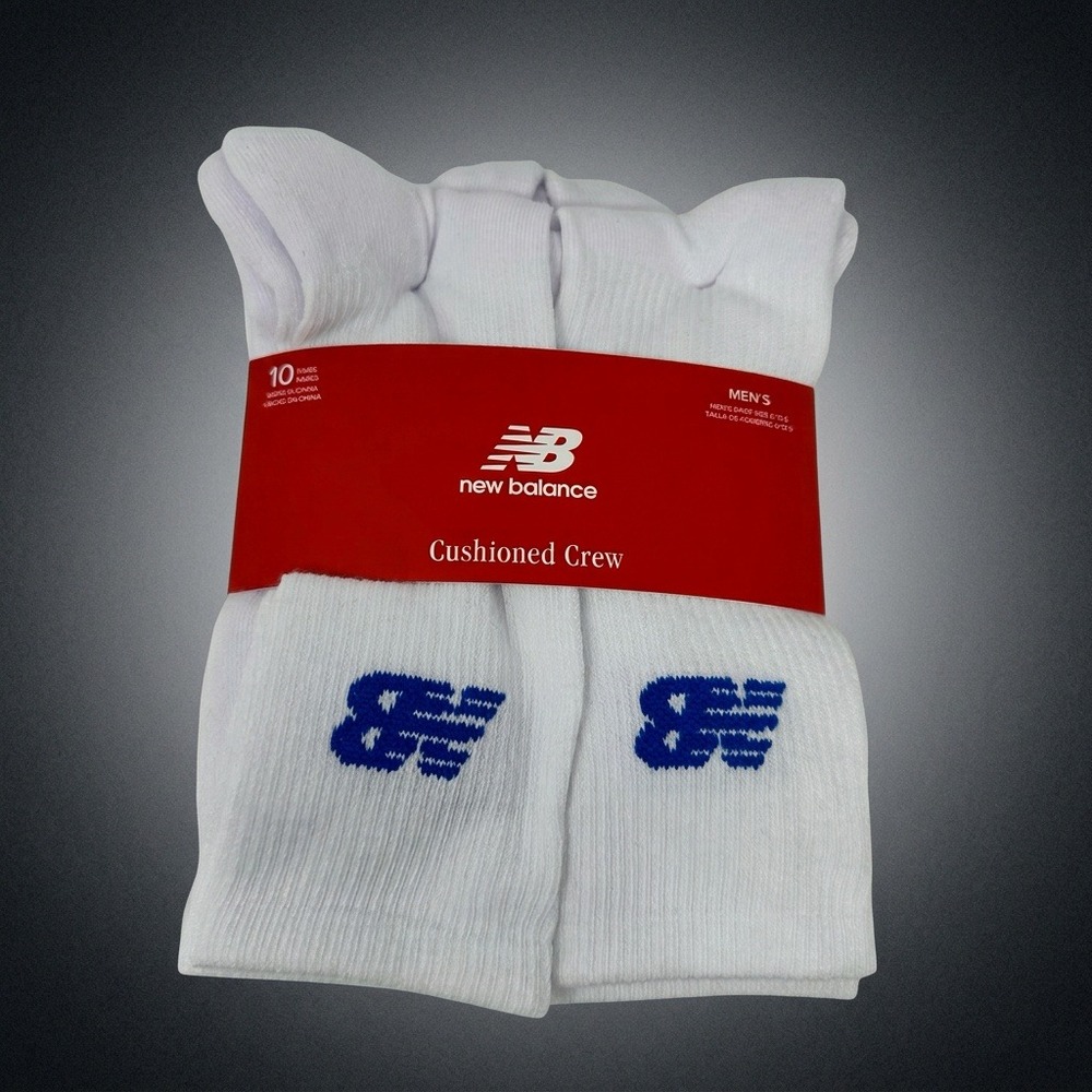 New Balance Men's Cushioned Crew Socks 10 Pairs White Blue Size 8-12.5 NWT
